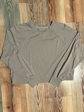 YPB Cropped Crewneck Long-Sleeve Top in Taupe